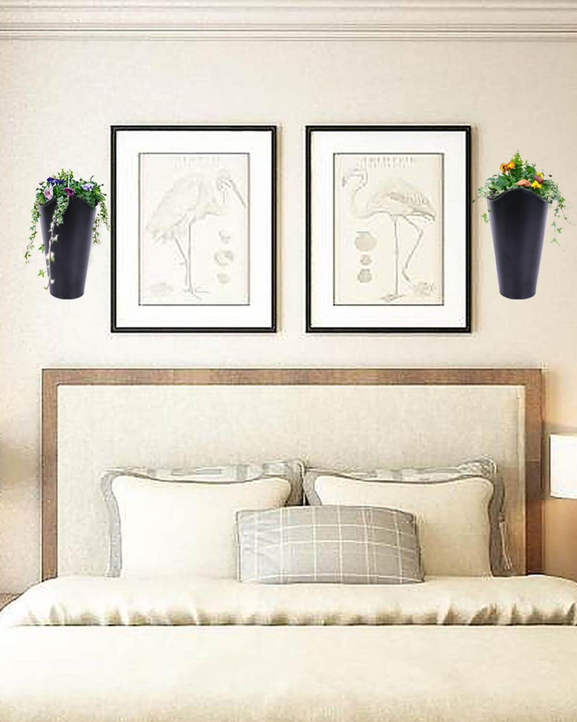 2 Pack 12 Inch Galvanized Wall Planters for Flowers, Black
