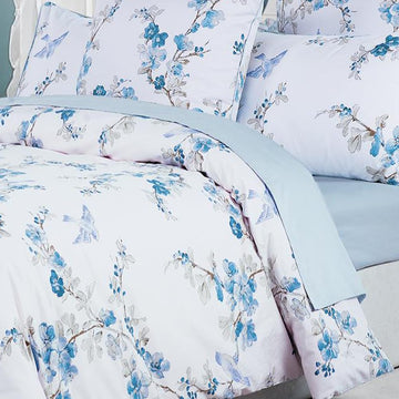 Duvet Cover King Size Floral Beddding Set Vintage Style Tree Blossom Birds with 100% Egyptian Cotton Quilt Comforter