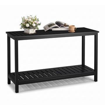 49in Solid Wood Outdoor Console Table, 2-Tier Patio Buffet Bar Table, Multi-Functional Storage Sideboard for Garden