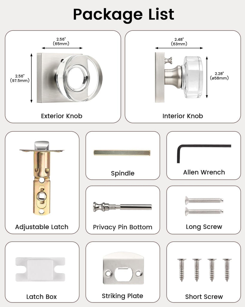 Crystal Door Knobs with Lock, Glass Door Knob Interior, Privacy Transparent Door Knobset,Keyless for Interior