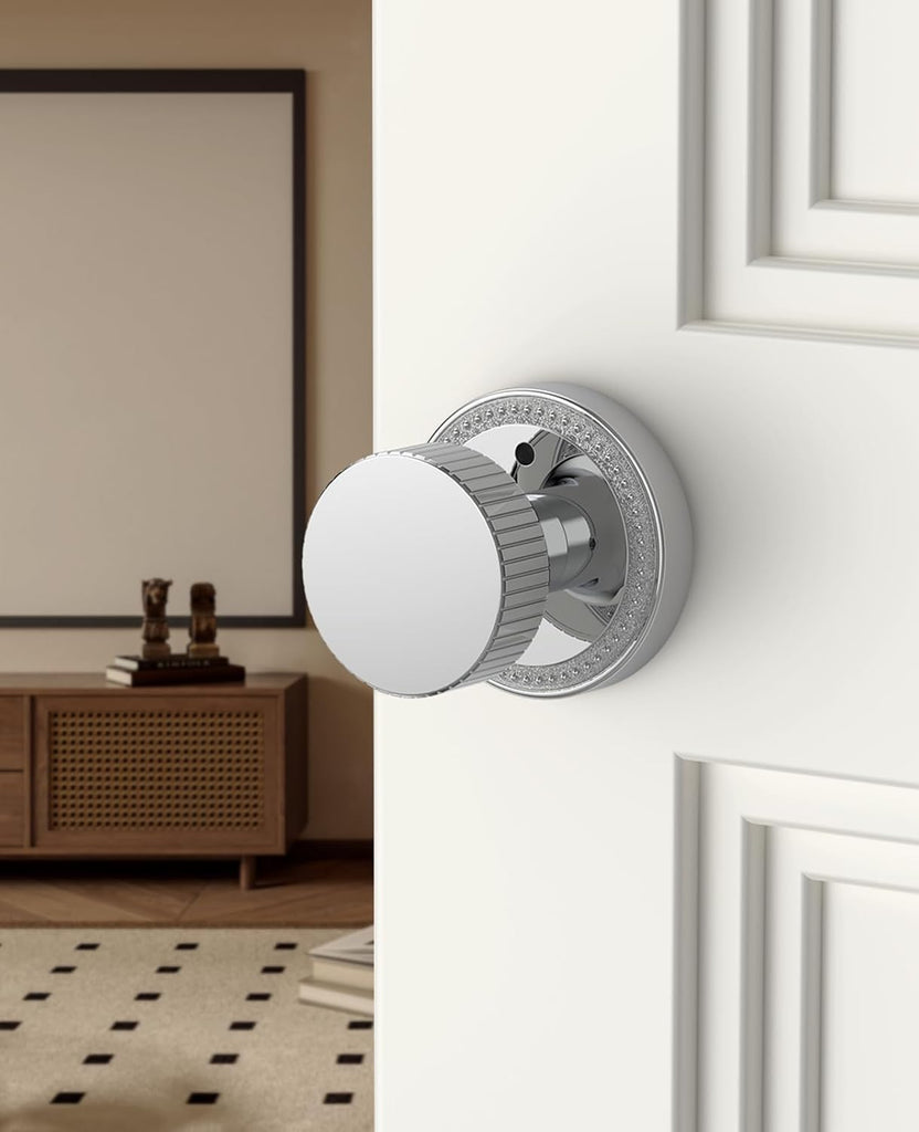 4 Pack Polished Chrome Privacy Door Knob with Lock.Door Knobs Interior , Heavy Duty Black Door Handle for Left Right