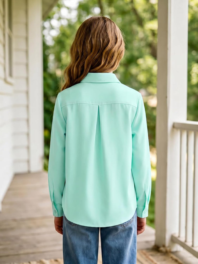 Girls School Uniform Button Down Shirts with Chest Pocket