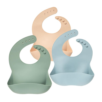 Silicone Baby Bibs Set of 3, BPA Free Waterproof Baby Bibs for Eating, Soft Adjustable Silicone Bibs for Babies 6-12