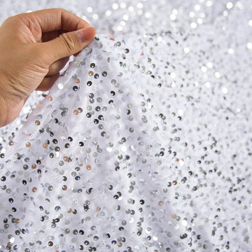 Sequin Fabric Silver White Velvet Fabric By The Yard Glitter Silver Sequin Fabric for Sewing Fabric with Sequins for