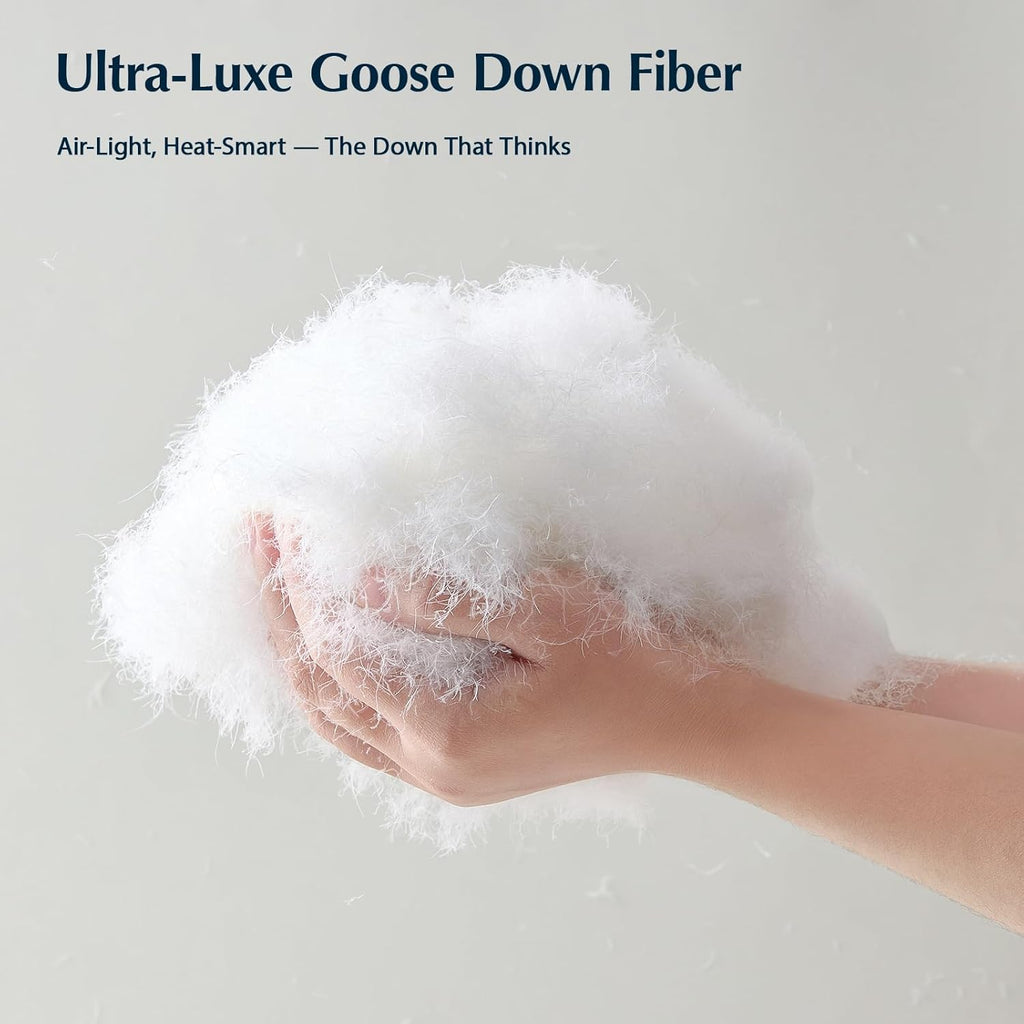 Goose Feather Down Fiber Comforters King, Extra Fluffy White Duvet Insert, Ultra-Soft, Breathable