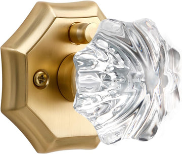 2 Pack Glass Door Knobs Gold Door Knob Interior Satin Brass Privacy Brushed Gold Glass Door Knob Crystal Door Knob