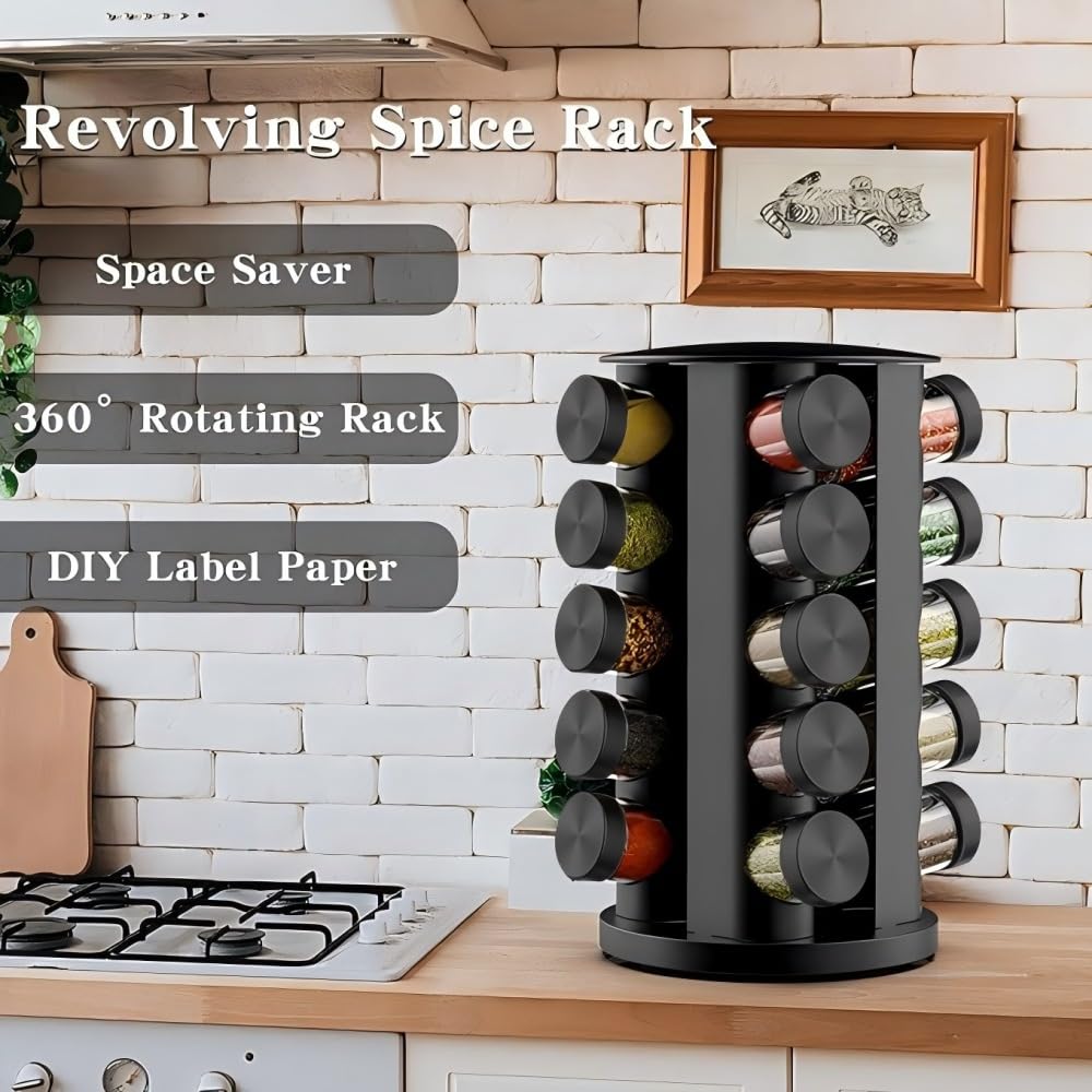 Rotating Spice Rack Organizer for Cabinet, Spice Racks Storage with 20 Jars, Spinning Spice rack Countertop, Spice