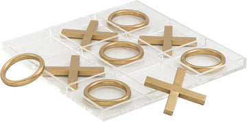 Metal Tic Tac Toe Game Set with Gold Pieces, 12" x 1" x 12", Gold