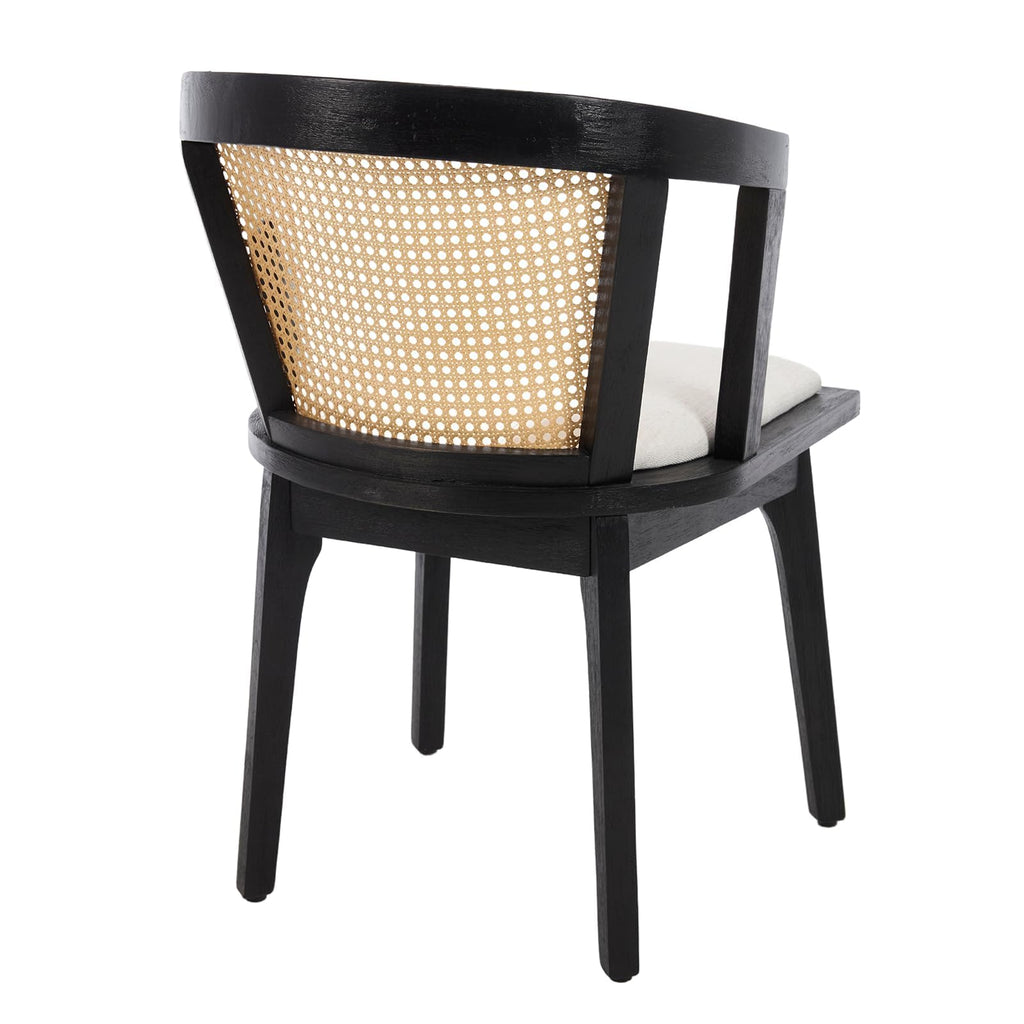 Modern Rattan Dining Chair Set of 4 Farmhouse Semi Barrel Dining Room Chair Wooden Upholstered Chair Oak Finish