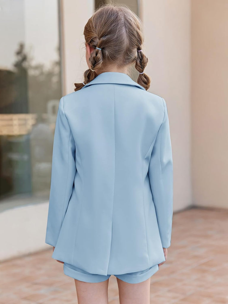 Girls Blazer Lapel Long Sleeve Blazer and Pants Set