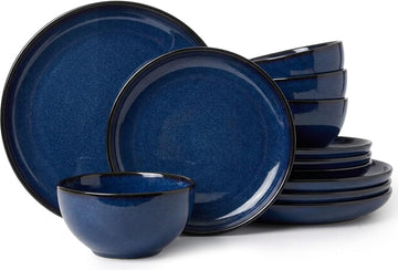 Ceramic Dinnerware Sets for 4, 12pcs Handcrafted Plates and Bowls Sets