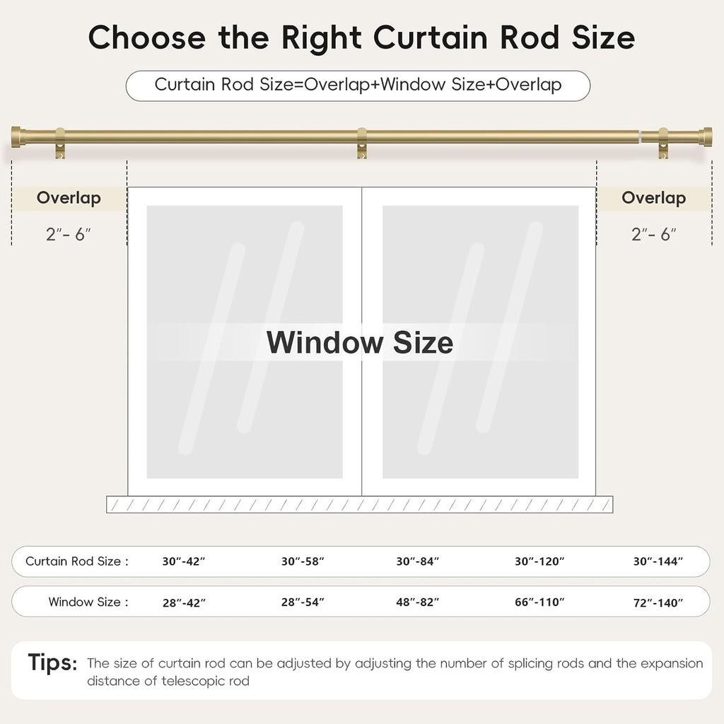 Gold Curtain Rods for Windows,1 Inch Heavy Duty Curtain Rods,Adjustable Modern Drapery Rod,Window