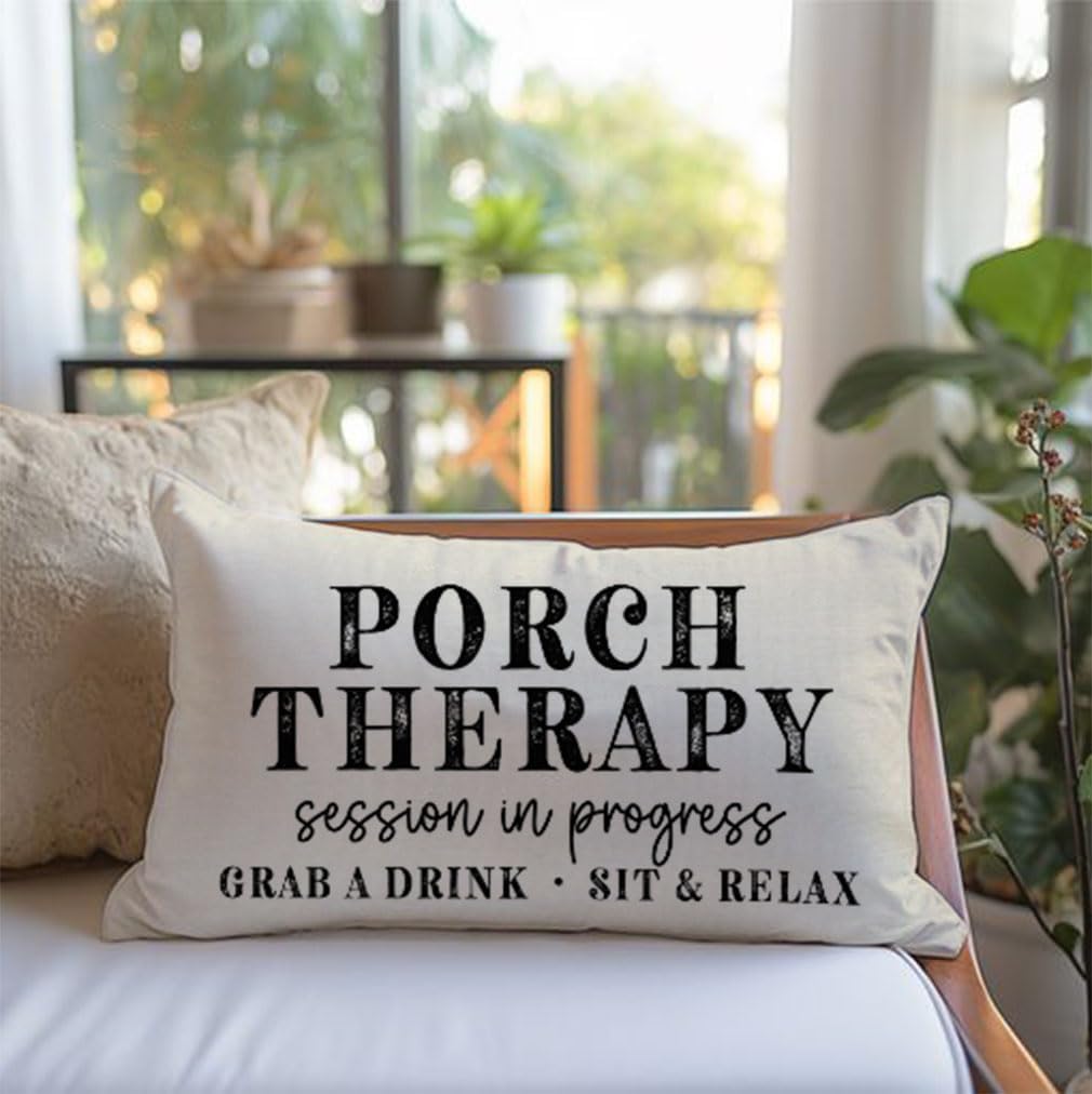 Farmhouse Throw Pillow Covers 12x20 Inch Porch Therapy Session in Progress Relax Outdoor Rustic Lumbar Decorative