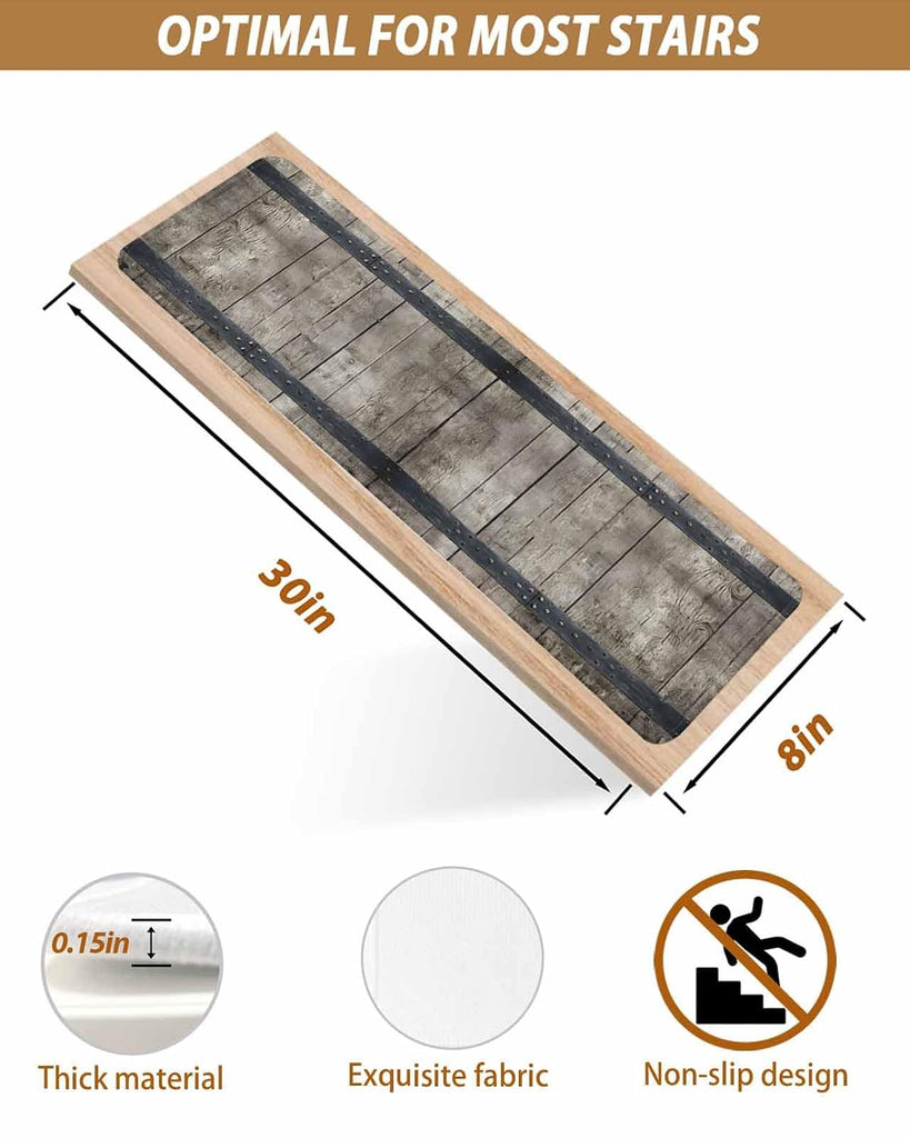 Country Barn Door Stair Treads Distressed Retro Brown Wood Grain Rivet Indoor Non Slip Peel and Stick Stair Treads