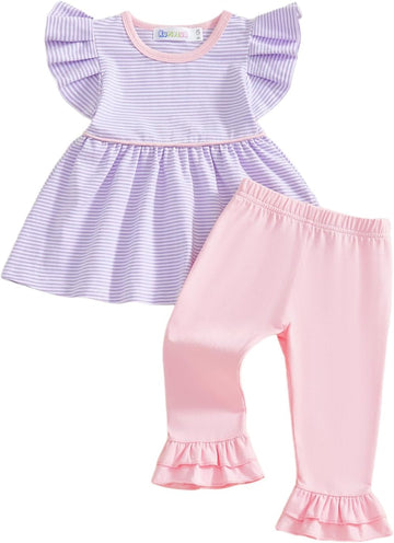 Toddler Baby Girl Clothes Sleeveless Shirts Tunic Top and Ruffle Pants Set 2 Piece Spring Summer Outfits