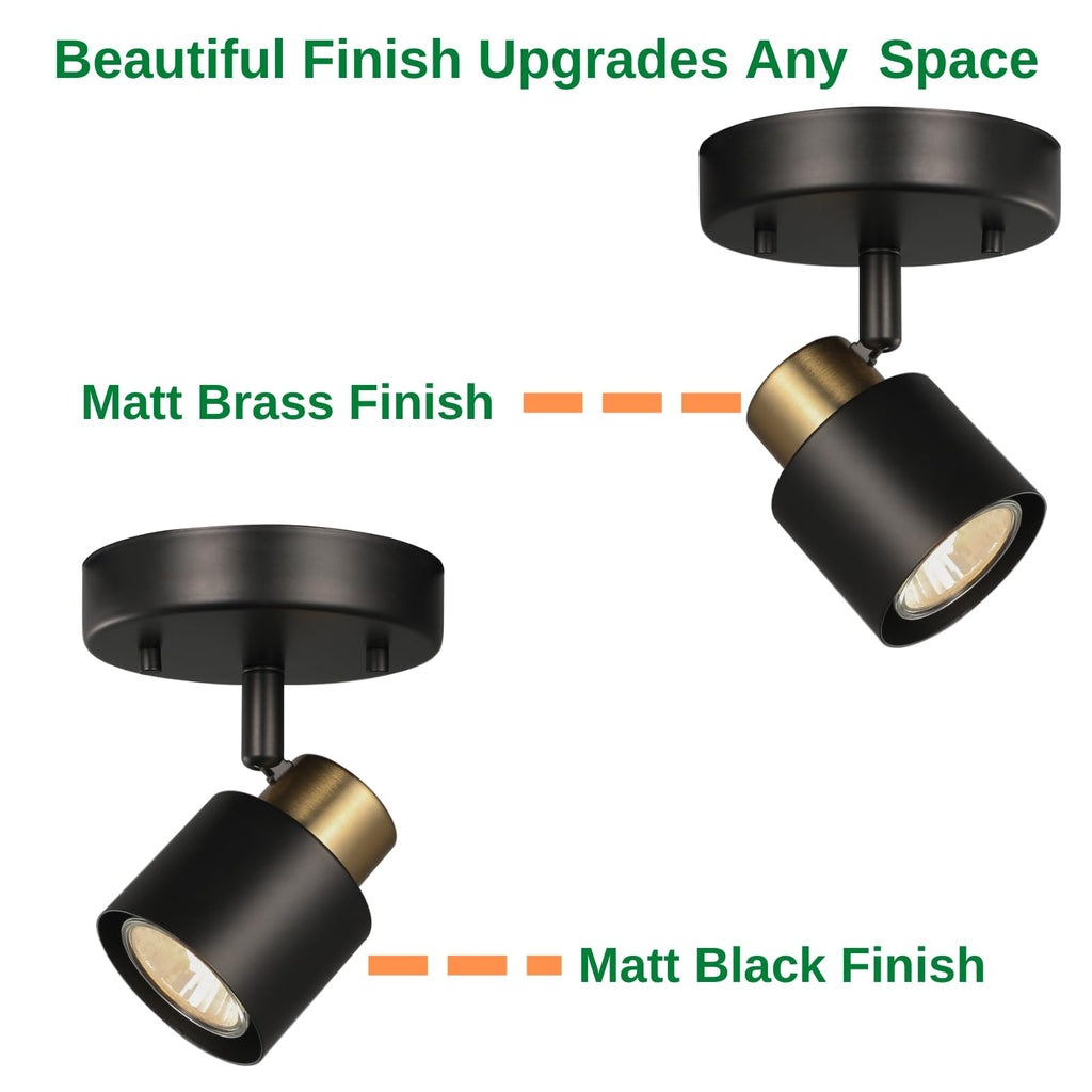 1 Light Track Lighting Kit,2 Packs Matt Black Brass Finish Adjustable Moden Flush Mount Ceiling Spotlight Wall