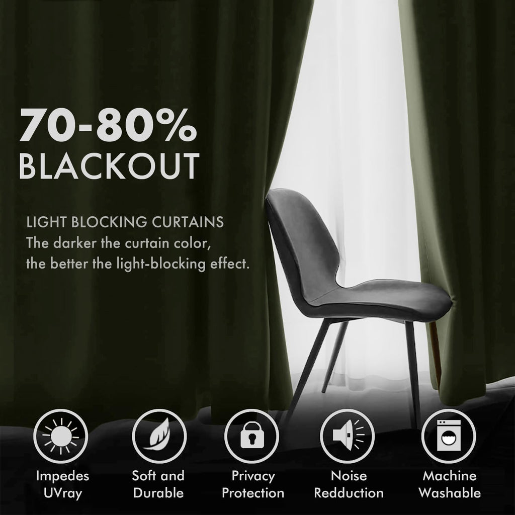 Olive Velvet Blackout Curtains Green 52 x 90 Inch Length 2 Panels