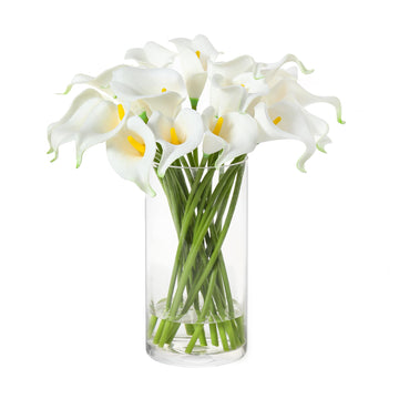 20PCS Calla Lily Artificial Flowers in Vase with Fake Water, Faux Floral Arrangements in Vase Decor Wedding Table