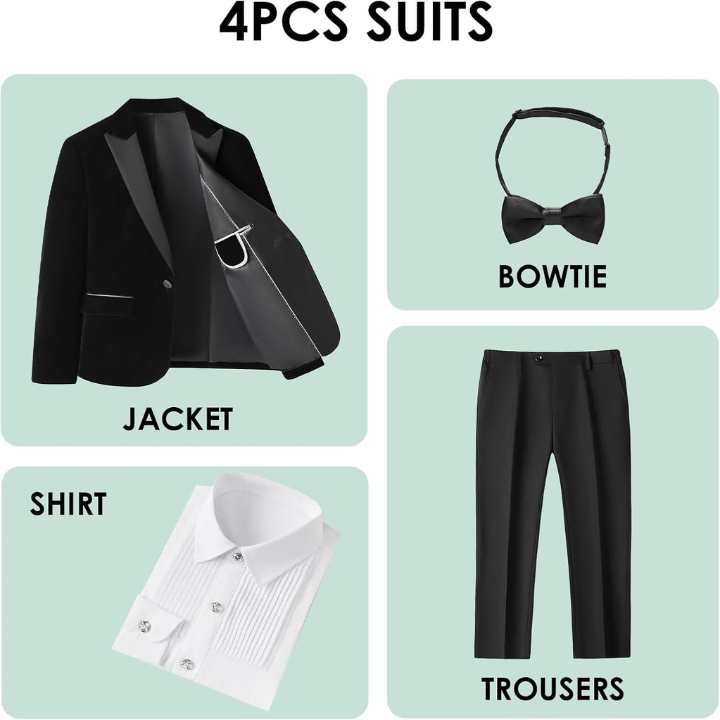 Boys Tuxedo Suit 3 Piece Kids Velvet Formal Suit Set for Prom