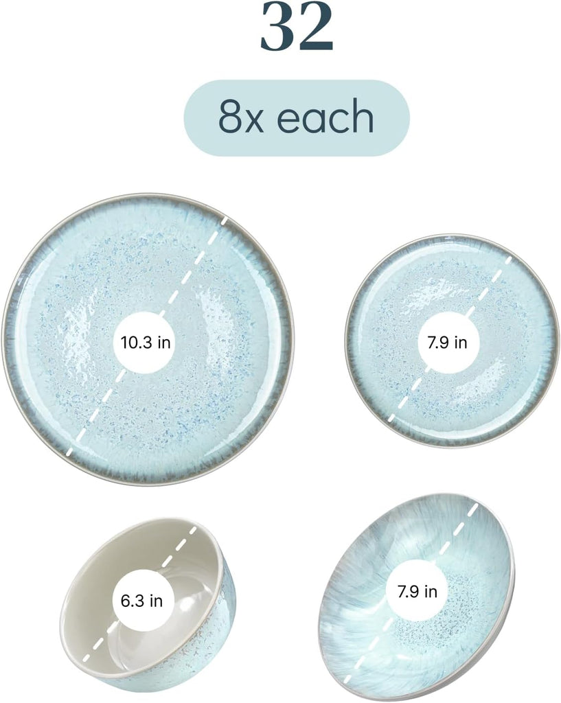 Stoneware dinnerware set 8 persons 32 pcs - Modern style plates and bowls set ceramic