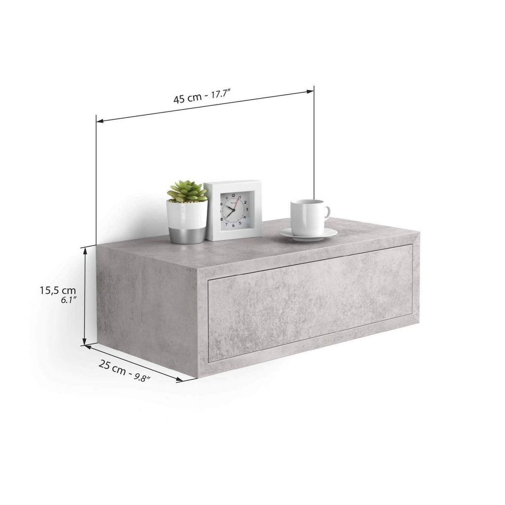 Riccardo Floating nightstand, Concrete Effect, Grey, Made in Italy