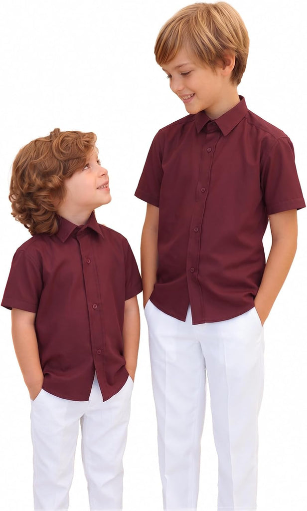 Boys Classic Short Sleeve Button Down Casual Solid Dress Shirt