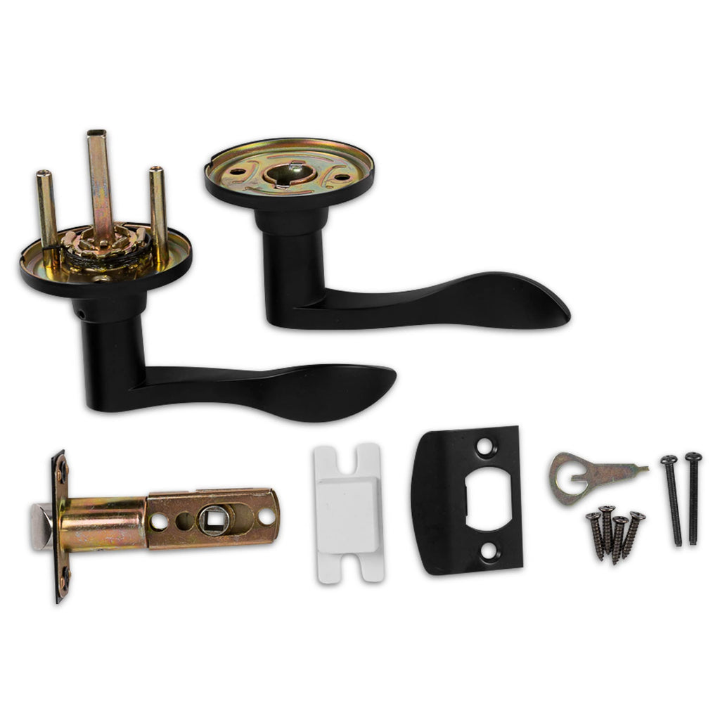 Passage Lever Door Handle [Non-Locking Lever Set] Doors or Closets with a Iron Black Finish, Reversible for Right &