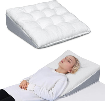 Bed Wedge Pillow for Sleep Apnea 7.5Inch Gerd Pillow Patent Dual Layer Triangle Pillow Adjustable Shredded Memory