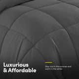 5 Piece Comforter Set Bag Solid Color All Season Soft Down Alternative Blanket & Luxurious Microfiber Bed Sheets, Gray