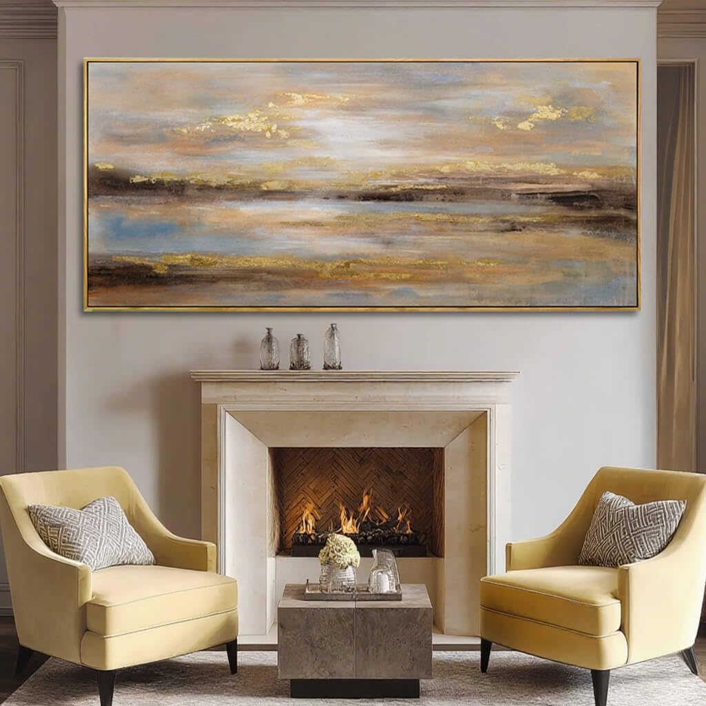 Gold Abstract Wall Decor Modern Artwork Framed Canvas Painting Large Wall Art Bedroom Wall Decor Living Room Print