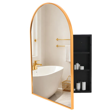 16"x26" Brass Metal Medicine Cabinet Mirror Arched Aluminum Frame