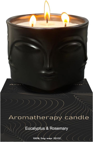 Strong Eucalyptus & Rosemary 3 Wick Black Large Candle, 20oz, Ceramic, Outdoor Scented Candles, 100% Soy Scented - Set of 20