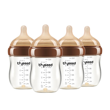 Anti-Colic Glass Baby Bottle for Breastfed Infants, Natural Feeding, Breast-Like Newborn Medium Flow Nipple (2m+), 5