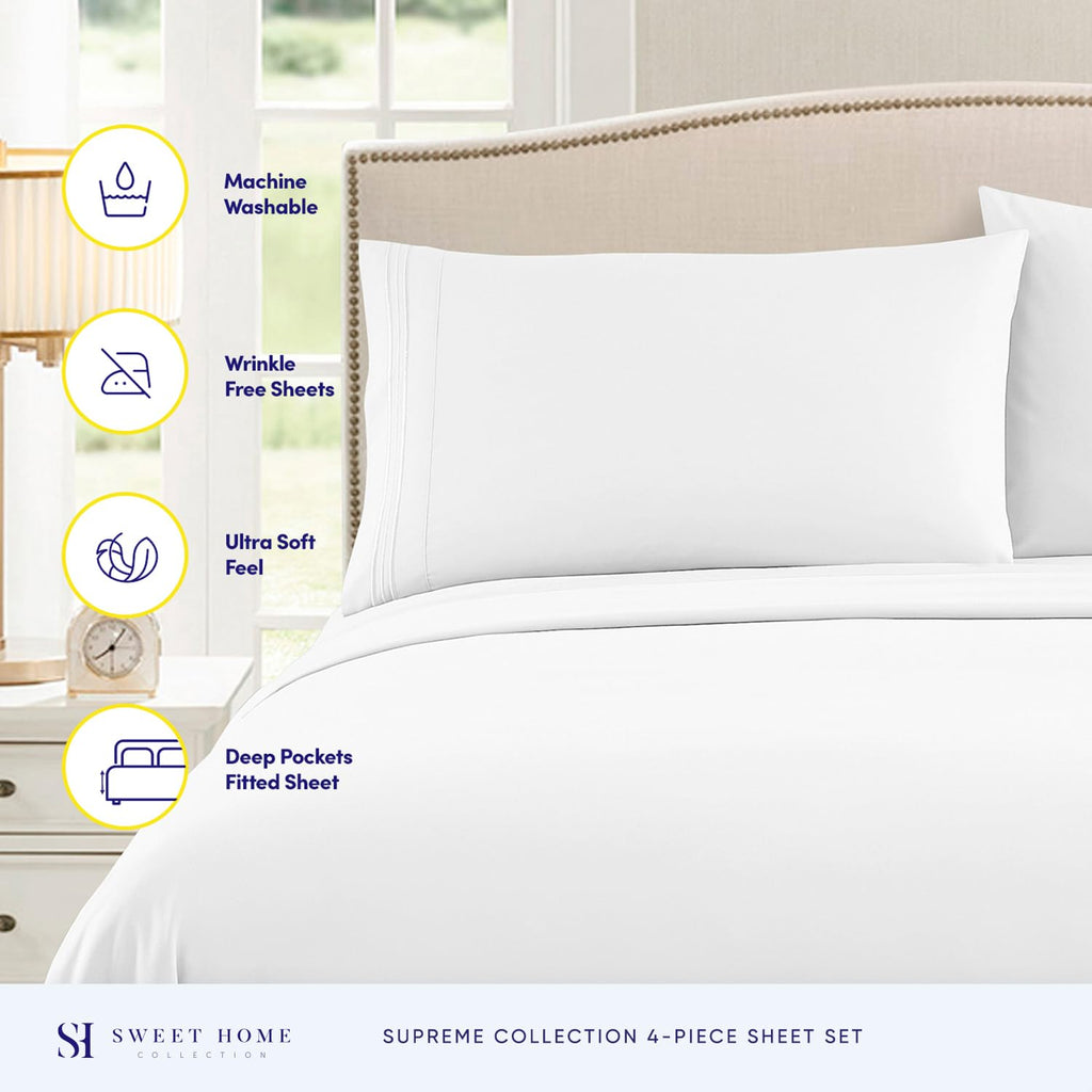 Bed Sheets - Breathable Luxury Sheets with Elastic & Secure Corner Straps Built In - 1800 Supreme