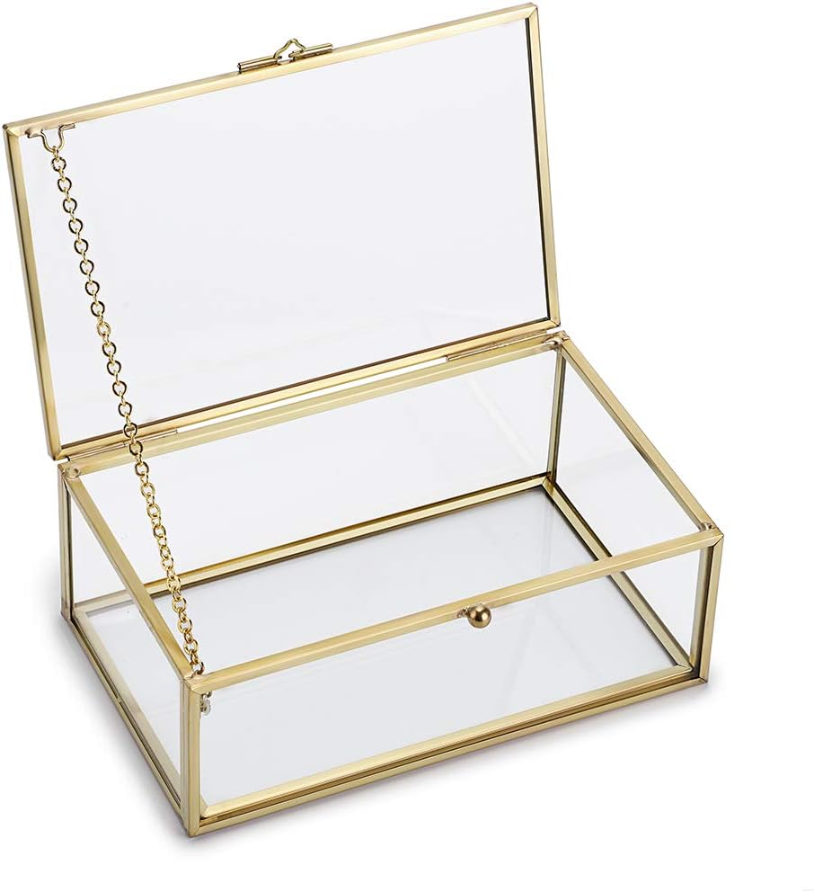 Vintage Glass Keepsake Box, Rectangle Jewelry Display Organizer Case