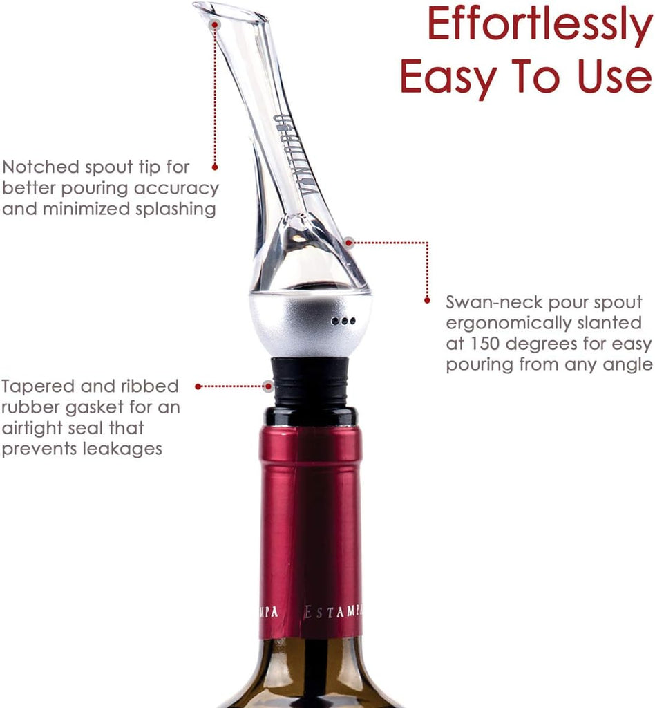 Wine Aerator Pourer - Premium Aerating Pourer and Decanter Spout (Silver)