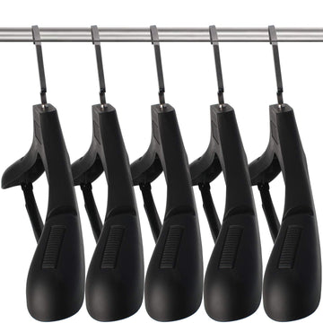Plastic Extra Wide Suit Hangers, Pack of 15, Width: 17.7", Notched Shoulders & Metal Hooks, Black