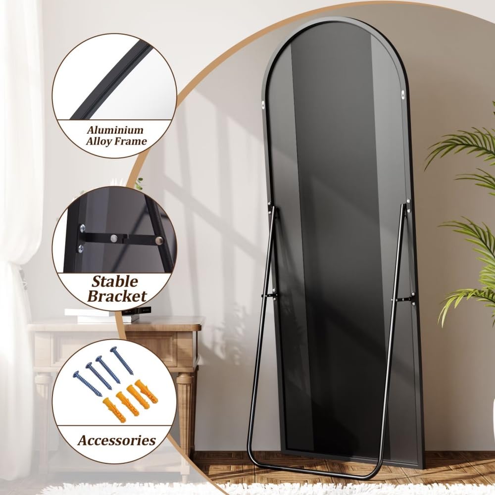 71" x 26" Arched Full Length Mirror, Black Frame Floor Standing Mirror, Full Body Dressing Mirror, Closet & Home