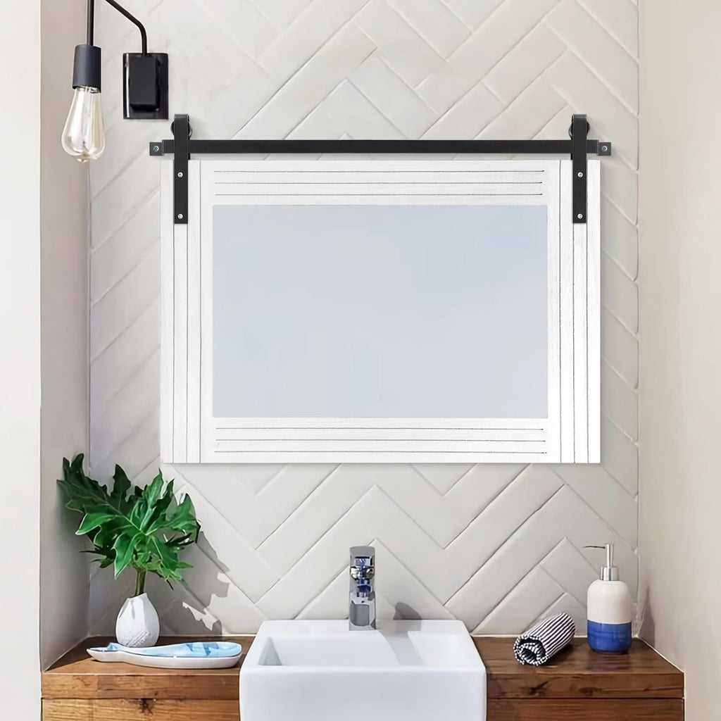 Farmhouse Wall Mirror Large Rectangle Wood Framed Mirrors Decor Bedroom Living Room Entryway Horizontal 18"x26"