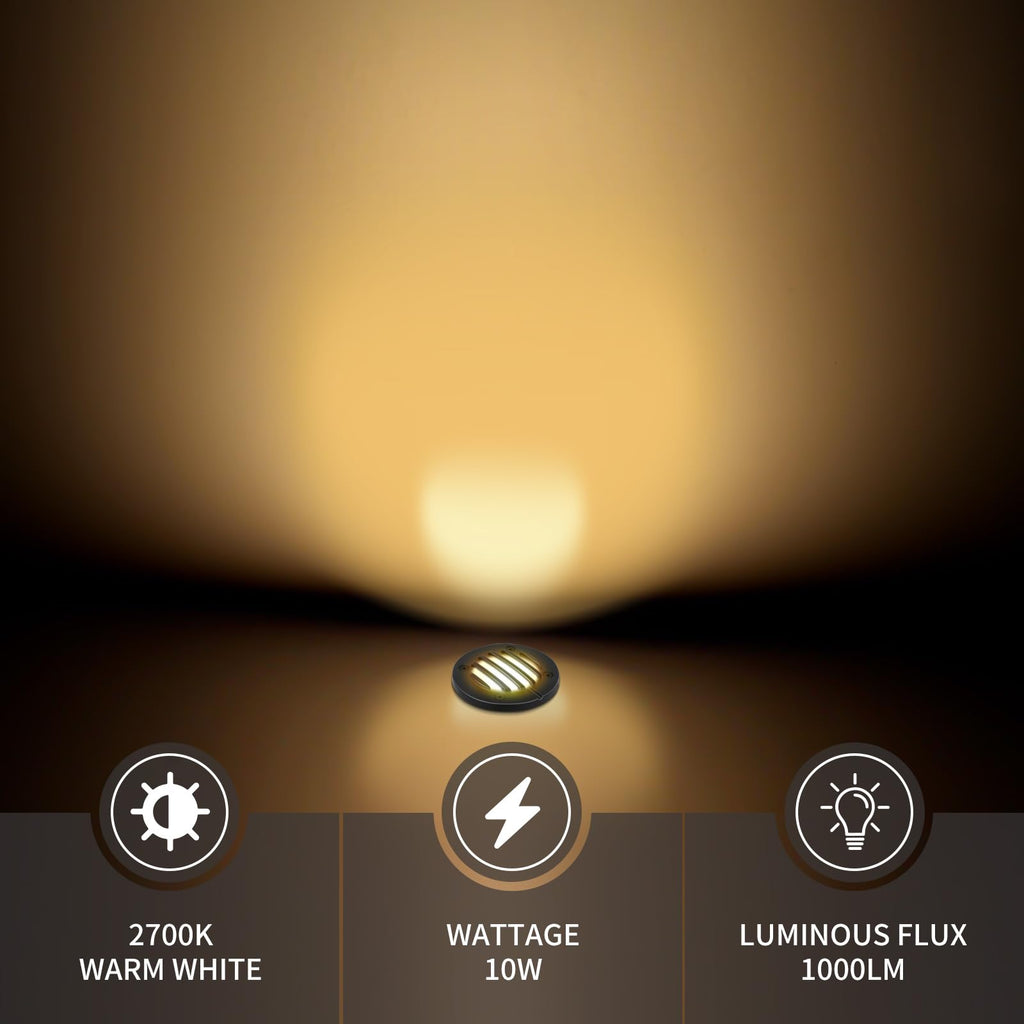 Low Voltage Landscape Lighting: 10W 2700K Warm White LED Well Lights, 12/24V Outdoor In-Ground Lights with IP67