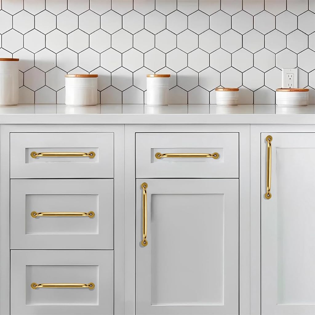 Luxury 5-Pack 100% Solid Brass Cabinet Pulls, 12" Center-to-Hole Pulls in Unlacquered Brass Finish for Drawers & Doors