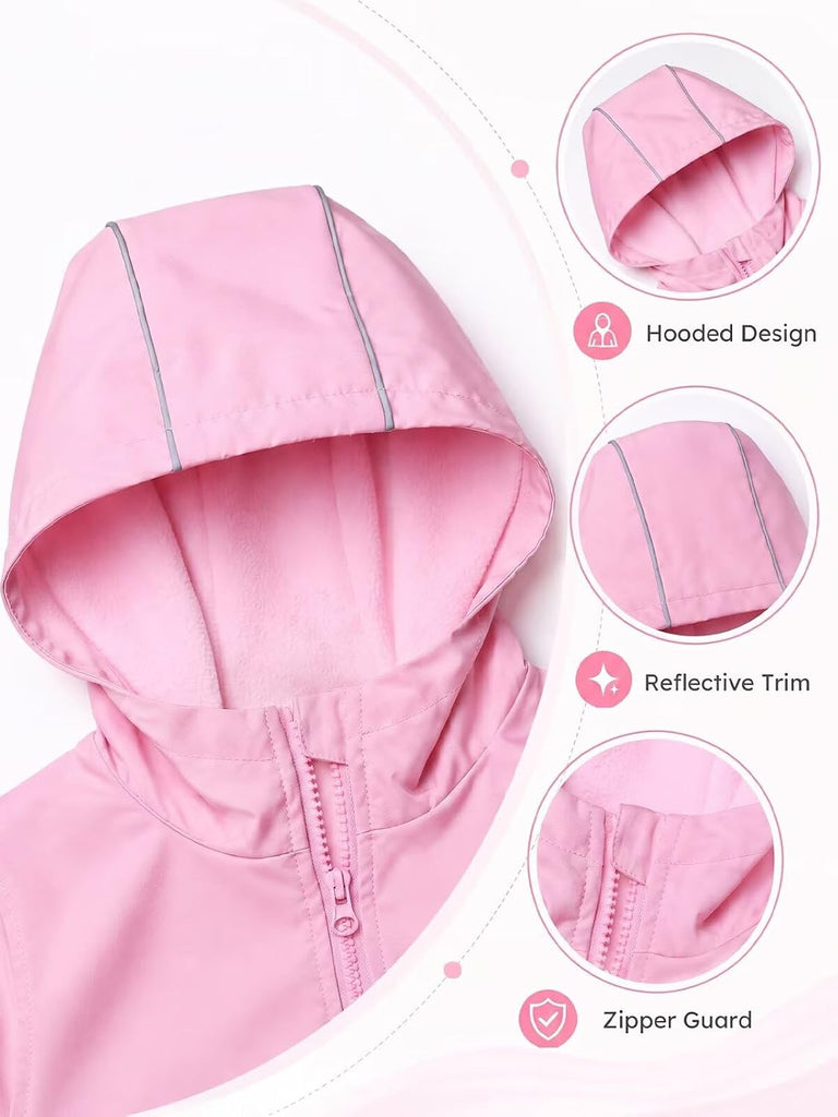 Girls Fleece Lined Hooded Jacket Long Sleeve Zip Up Coat