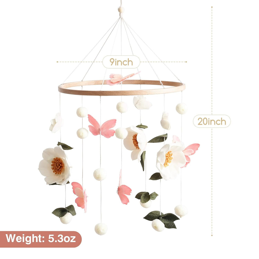 Baby Crib Mobile for Boys and Girls, Floral Mobile for Crib, Butterfly and Flower Nursery Decor, Crib Hanging Toy