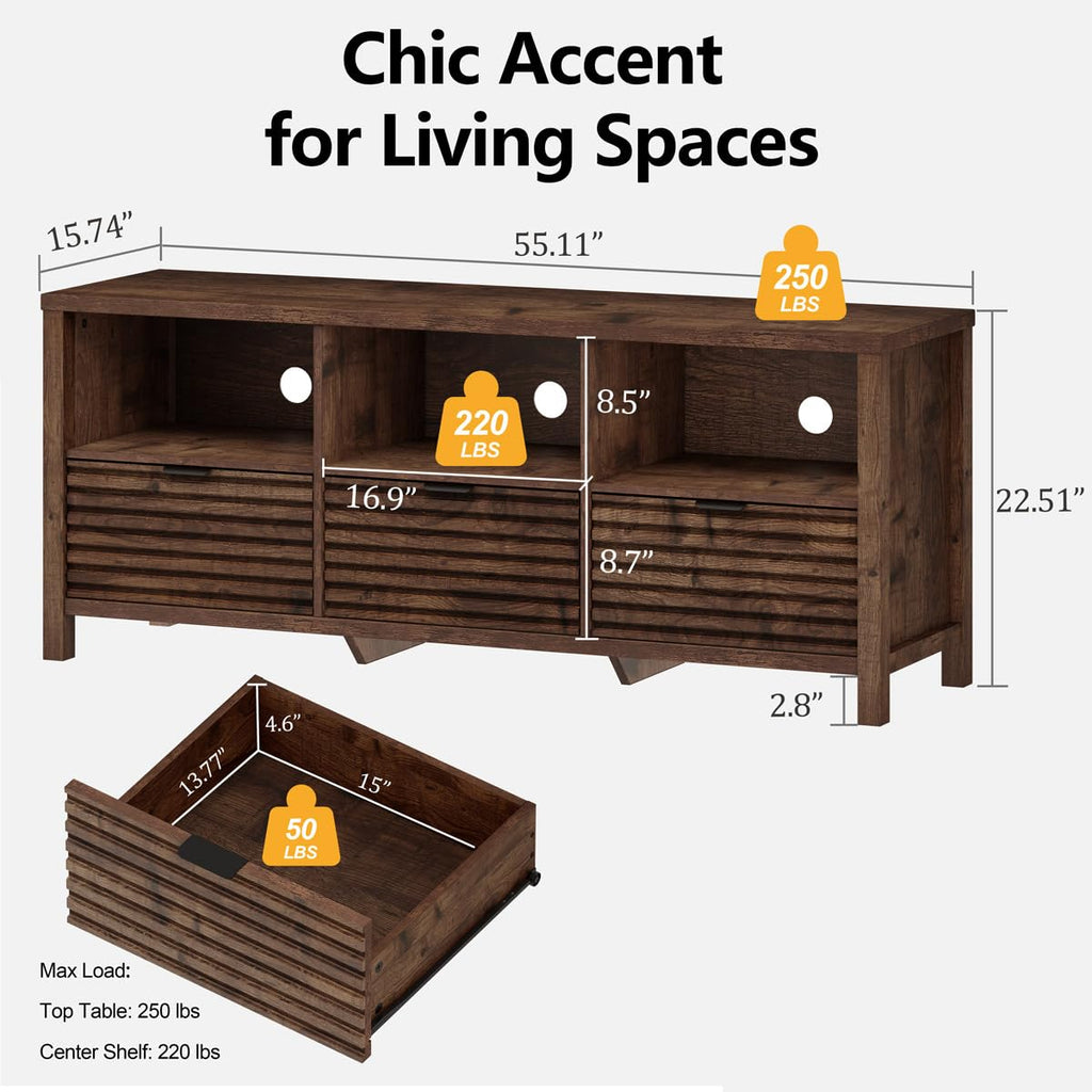 TV Stand, Mid Century Modern Media Console for 60 55 in TVs, Oak