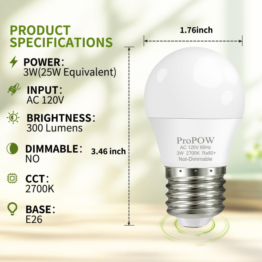 25 Watt Light Bulbs Equivalent, A15 25W LED Light Bulb 2700K Soft White E26 3W Type a Low Wattage Light Bulbs (12