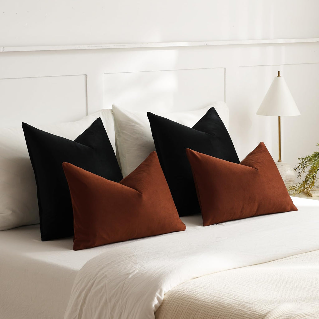 Throw Pillow Covers 20x20 Black: Pack of 2 Cozy Soft Velvet Square Modern Luxury Decorative Throw Pillow Cases for