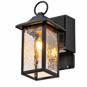 Farmhouse Outdoor Wall Lantern, Dusk-to-Dawn, Built-in GFCI Outlet