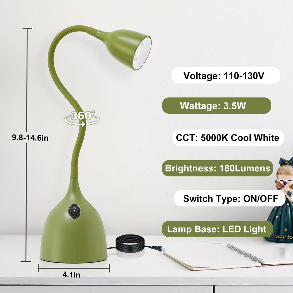 Desk Lamp for College Dorm Room - LED Reading Light, Green