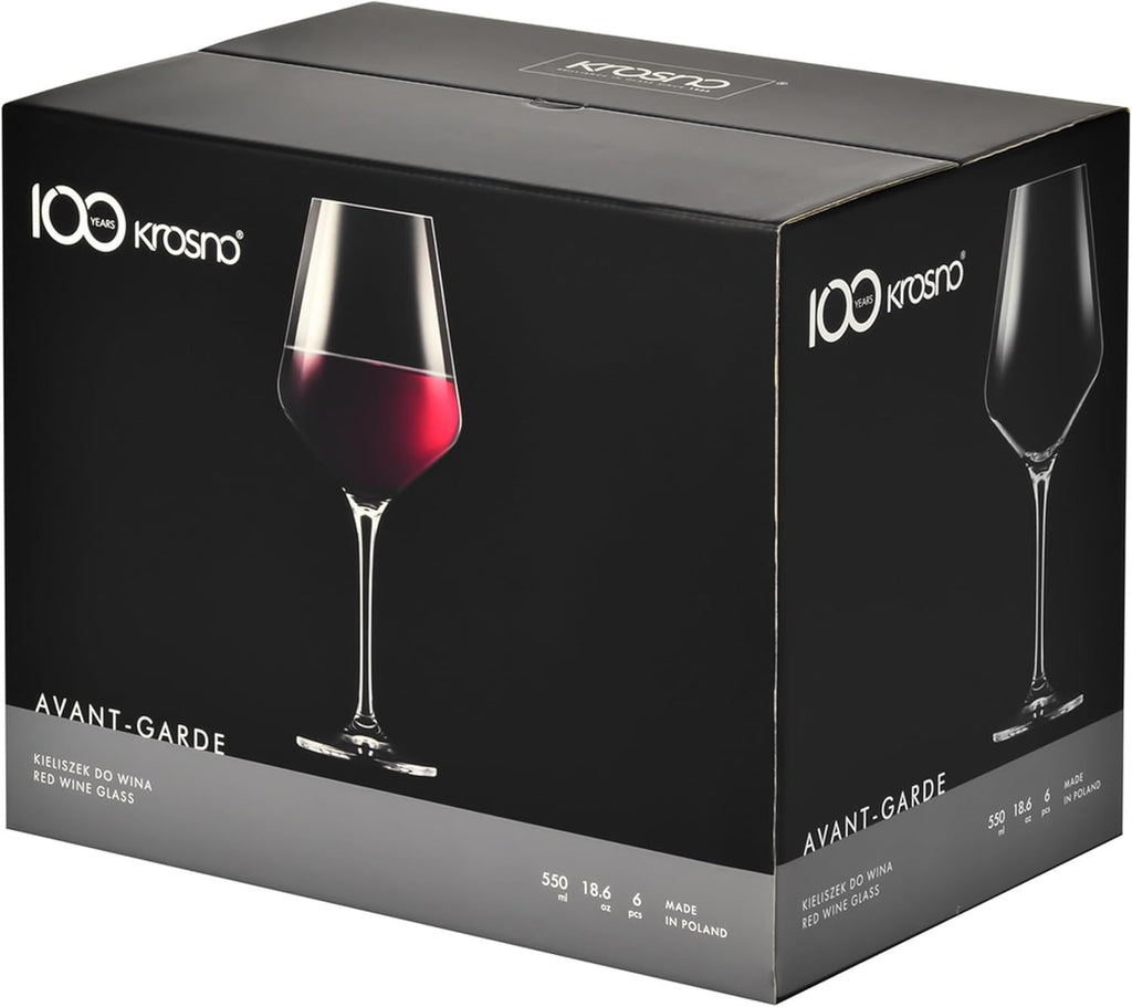 Classic Red Wine Glasses Set of 6 pieces, 16.6 oz, Avant-Garde Collection, Crystal Glass Thin Rim Long Stem Unique