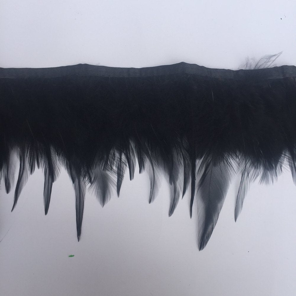 Rooster Hackle Feather Trim Fringe for DIY Clothing Craft Dress Decoration(Black) - 2yards